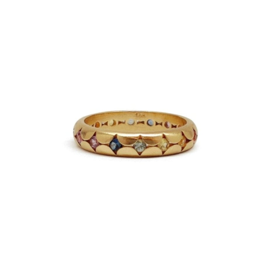 Rainbow Sapphire Wide Scallop Band, 4mm - Lauren Newton