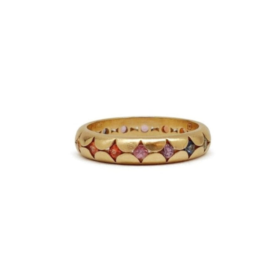 Rainbow Sapphire Wide Scallop Band, 4mm - Lauren Newton